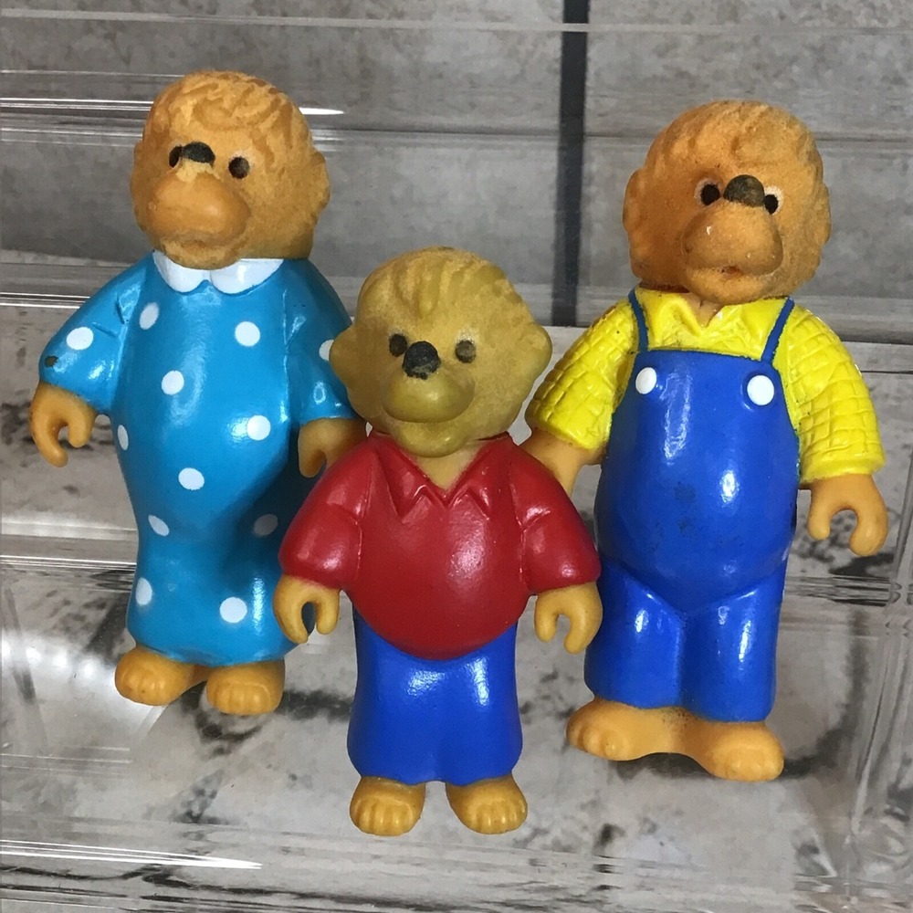 Vintage‎ 80's Berenstain Bears Flocked Figures Lot Of 3 Papa Mama Brother
